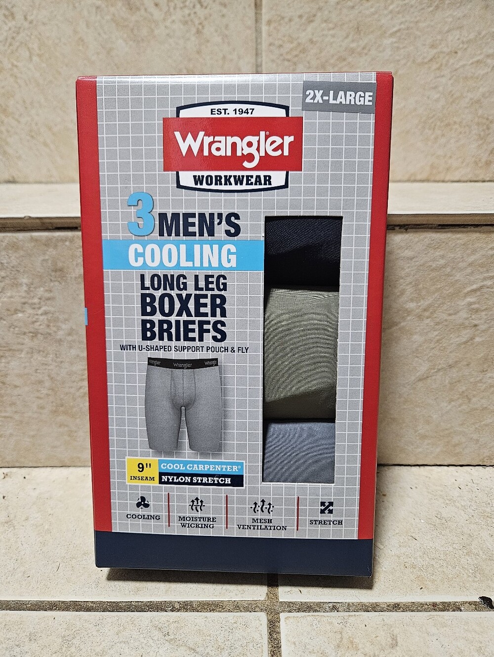 Wrangler Men’s Long Leg Boxer Briefs - Black, Olive, Gray